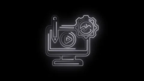 Digital content creation workflow concept computer screen with play button Stock Footage 333970089