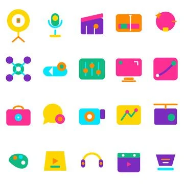 Digital Content Creator and Multimedia Production Vector Icon Collection Stock Illustration