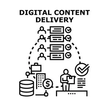 Digital content delivery process reaching new users Stock Illustration