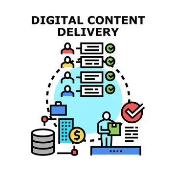 Digital content delivery process reaching new users Stock Illustration