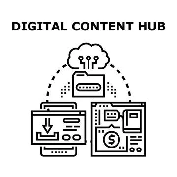 Digital content hub connecting cloud data and devices Stock Illustration