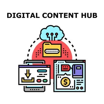 Digital content hub connecting cloud data and devices 库存插图