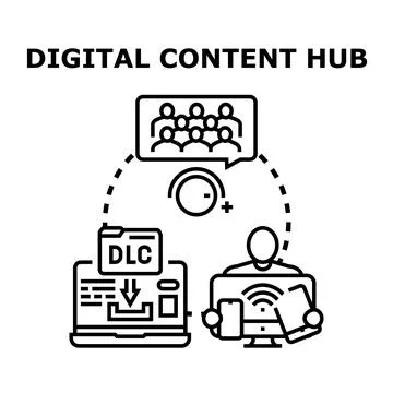 Digital content hub connecting users and managing assets 스톡 일러스트