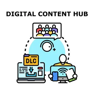 Digital content hub connecting users and managing assets Stock Illustration