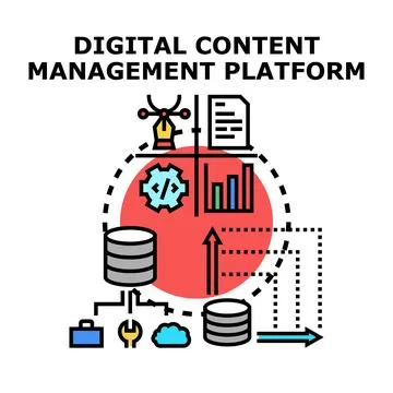 Digital content management platform system planning strategy 库存插图