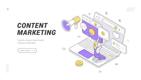 Digital Content Marketing Strategy Isometric Vector Illustration for Social.. Stock Illustration