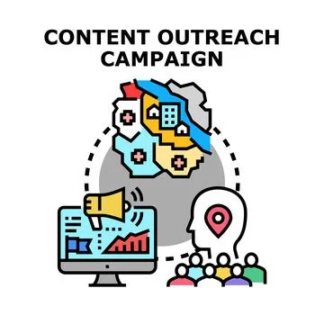 Digital content outreach campaign reaching target audience Stock Illustration