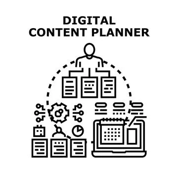 Digital content planner creating marketing strategy development 库存插图