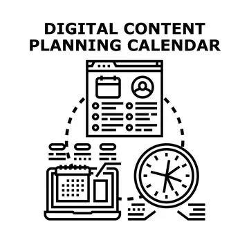 Digital content planning calendar strategy scheduling time management Ilustración de archivo