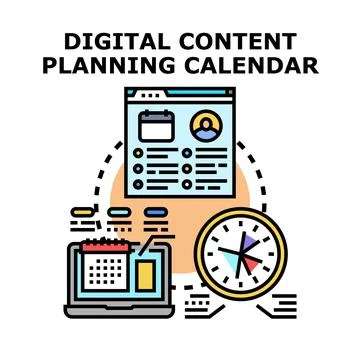 Digital content planning calendar strategy scheduling time management Stock Illustration