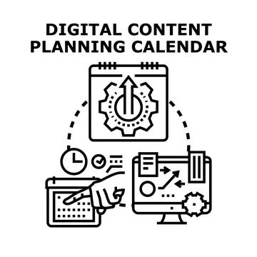 Digital content planning calendar strategy developing Stock Illustration