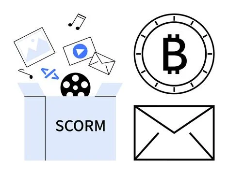 Digital Content in SCORM Package with Cryptocurrency and Email Elements Stock Illustration