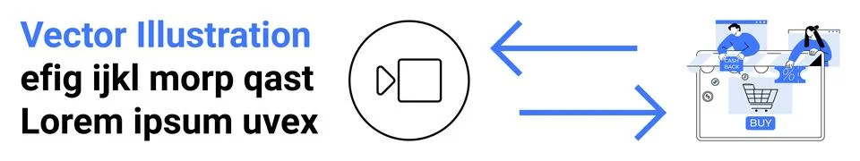 Digital Content Sharing Concept with Video Icon and E-commerce Elements Stock Illustration