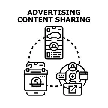 Digital content sharing mobile advertising concept Stock Illustration