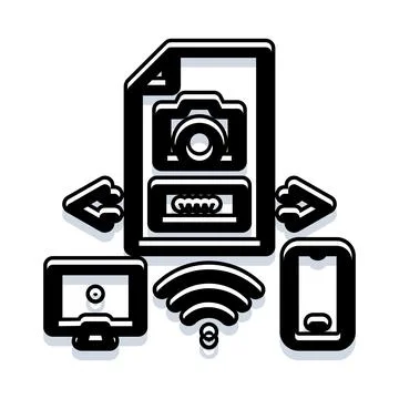 Digital content transfer wireless data synchronization concept Illustrazione stock