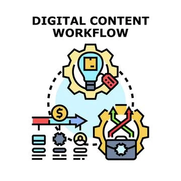 Digital content workflow creating value and managing assets イラスト素材