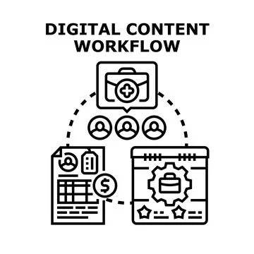 Digital content workflow strategy planning and management 스톡 일러스트