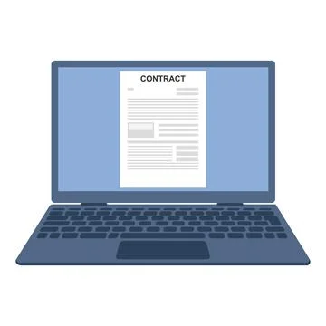 Digital contract document on laptop screen isolated on white background 스톡 일러스트