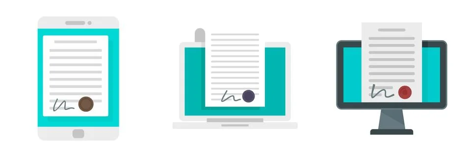 Digital contract icons set, flat style Illustrazione stock