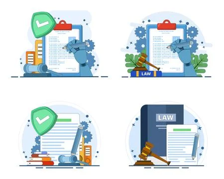 Digital contract illustration set showing electronic signatures Stock Illustration