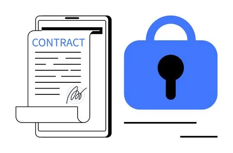 Digital Contract with Secure Lock Highlighting Online Document Protection Illustrazione stock