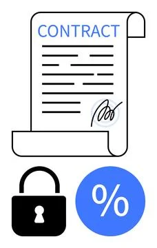 Digital contract with secure padlock and percentage sign representing terms.. Stock Illustration