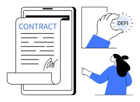 Digital Contract on Tablet with DeFi Concept and Business Presentation Stock Illustration