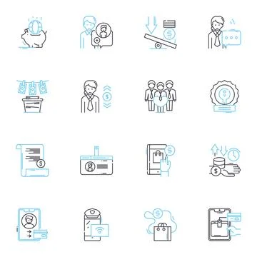 Digital contracts linear icons set. E-contracts, Electronic signatures, Secure 스톡 일러스트