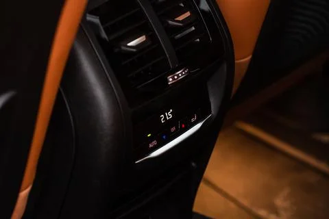 Digital control panel car air conditioner dashboard. Modern car interior cond Foto stock