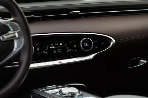 Digital control panel car air conditioner dashboard. Modern car interior cond Stock Photos