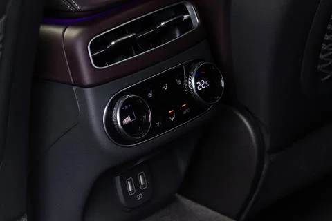 Digital control panel car air conditioner dashboard. Modern car interior cond Stock-Fotos