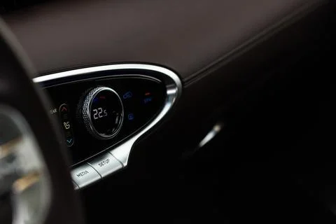 Digital control panel car air conditioner dashboard. Modern car interior cond Stock Photos