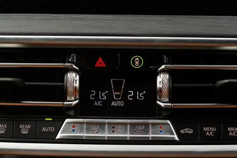 Digital control panel car air conditioner dashboard. Modern car interior cond Stock Photos