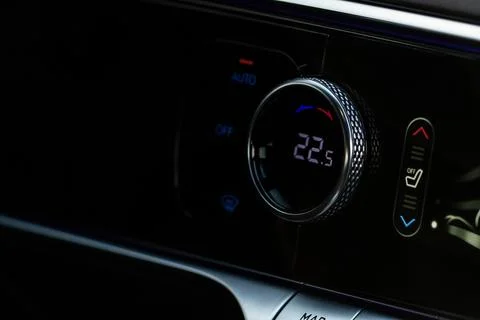 Digital control panel car air conditioner dashboard. Modern car interior cond Stock Photos