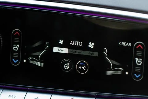 Digital control panel car air conditioner dashboard. Modern car interior cond Stock Photos
