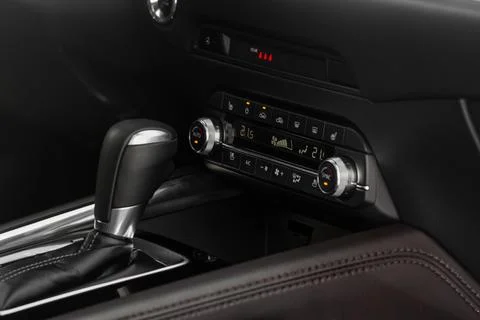 Digital control panel car air conditioner dashboard. Modern car interior cond Foto stock