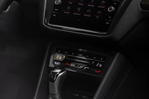 Digital control panel car air conditioner dashboard. Modern car interior cond Stock Photos