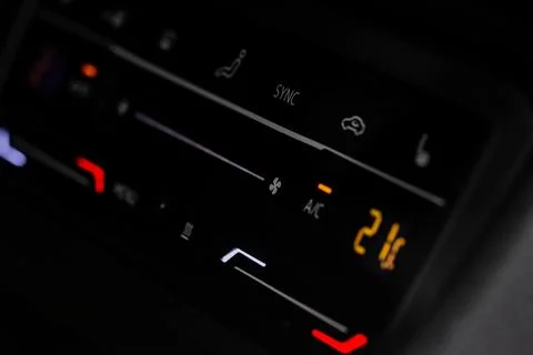 Digital control panel car air conditioner dashboard. Modern car interior cond Stock Photos
