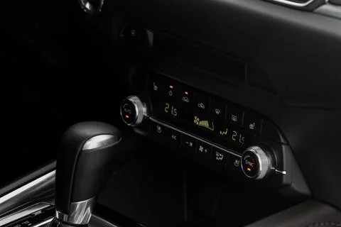 Digital control panel car air conditioner dashboard. Modern car interior cond Stock Photos