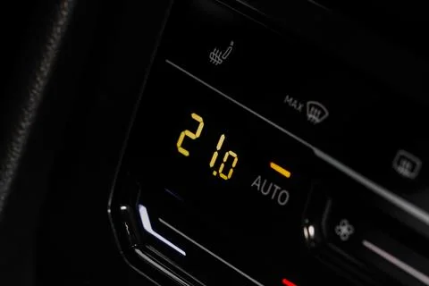 Digital control panel car air conditioner dashboard. Modern car interior cond Stock Photos