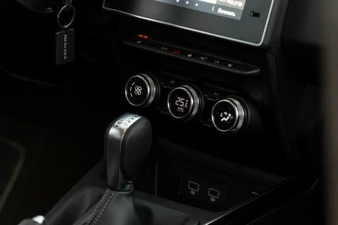 Digital control panel car air conditioner dashboard. Modern car interior cond Foto stock