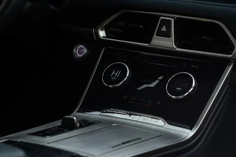 Digital control panel car air conditioner dashboard. Modern car interior cond Stock Photos