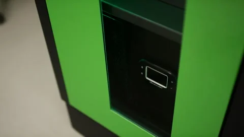 Digital Control Panel on Green Smart Storage Cabinet, Touch Display, Detail Shot Stock Footage 341312578