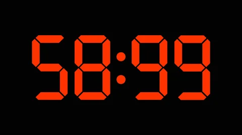 Digital countdown of 60 seconds with regular hundredths - Red on black - 60fps Stock Footage 51914585