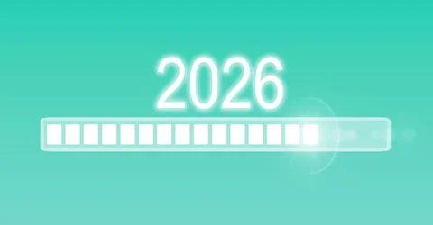 Digital countdown bar symbolizing the arrival of 2026. Concept of progress, Fotos de archivo