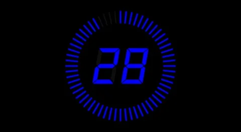 Digital countdown clock, 30 seconds with numbers and circle marking time, 30fps Stock Footage 128837507