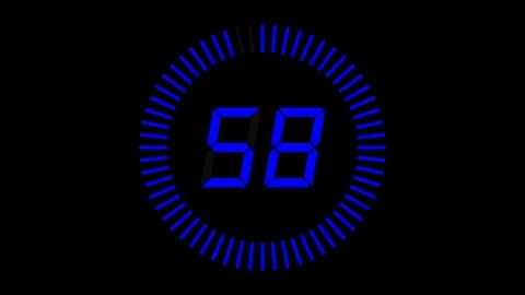 Digital countdown clock, 60 seconds with numbers and circle marking time, 30fps Vídeos de archivo 128838348