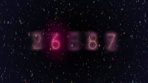 Digital Countdown Floating Numbers Neon Glow, Abstract Motion Graphic BG Stock Footage 320002972