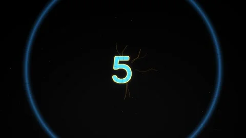 Digital countdown motion animation featuring bright blue glowing circular ne Stock Footage 339677968