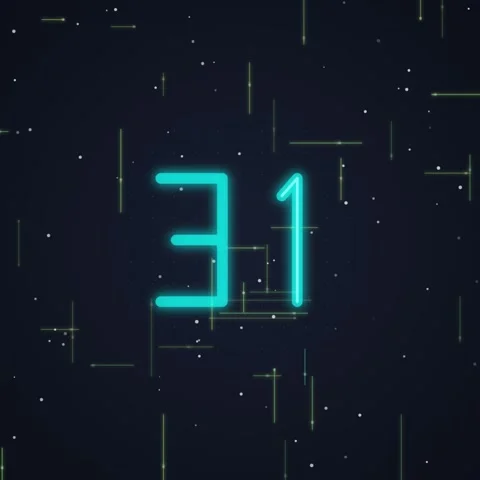 Digital Countdown Number 31 Glowing Neon Blue on Dark Tech Background Stock Footage 348230703